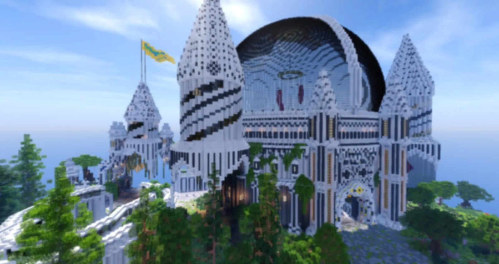 A player-built cathedral on EcoCityCraft, a Minecraft economy server running since 2011